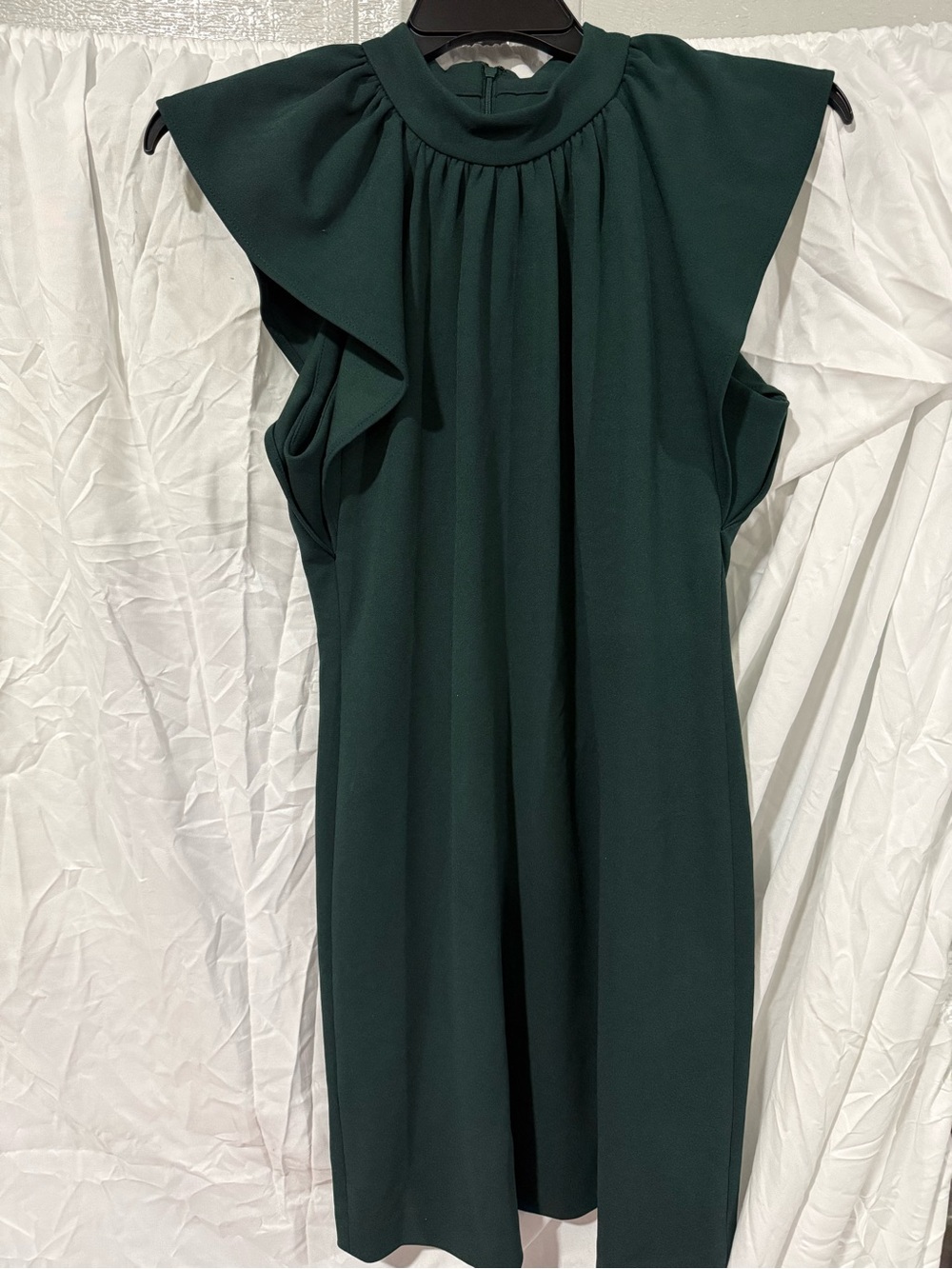 Calvin Klein Dark Green Ruffle-Sleeve Mini Dress